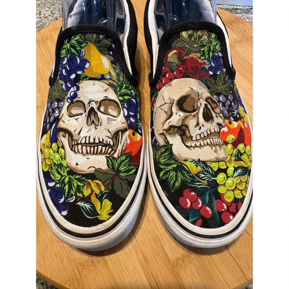 Vans Classic Slip-On Still Life Skull Fruit Canvas Sneakers Mens 8 Womens 9.5